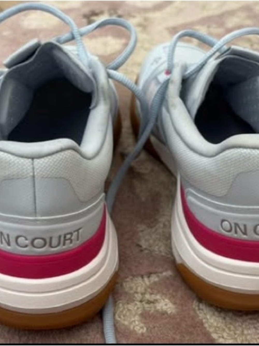 On Running Sneakers in Light Gray with Pink Accents - Women’s - Picture 2 of 3